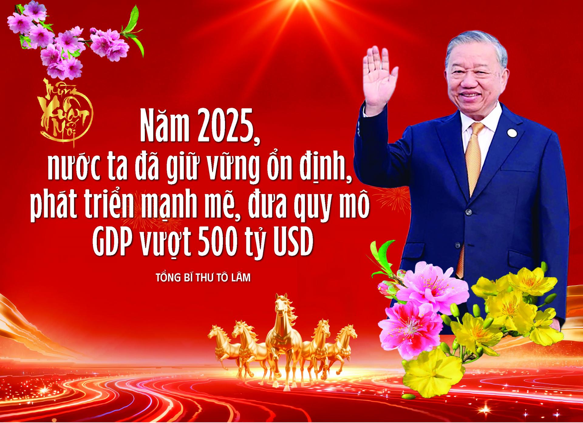 Tổng Bí thư Tô Lâm: Năm 2025,  nước ta đã giữ vững ổn định,  phát triển mạnh mẽ, đưa quy mô  GDP vượt 500 tỷ USD