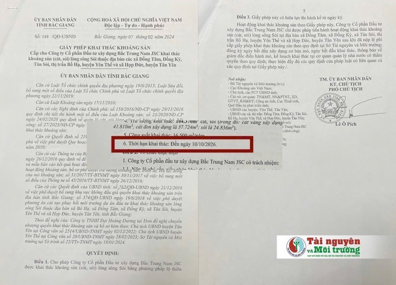 Bắc Giang: Dấu hiệu “bất thường” trong việc cấp giấy phép khai thác khoáng sản cho Công ty CP Đầu tư xây dựng Bắc Trung Nam JSC