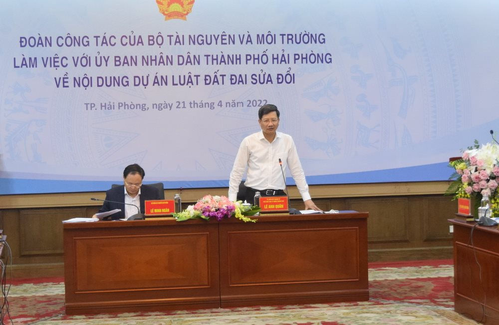 Bộ TN&MT làm việc với UBND TP. Hải Phòng về dự án Luật Đất đai (sửa đổi) và quy hoạch không gian biển quốc gia