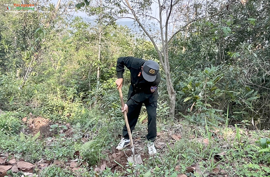 Chiến sĩ trung đoàn Cảnh sát cơ động Tây Bắc E24 tham gia trồng cây chương trình Chùa xanh