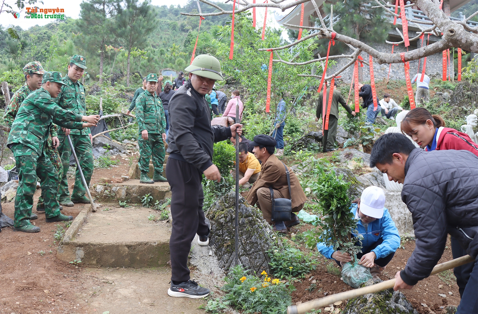 Phóng sự ảnh Tạp chí Tài nguyên và Môi trường trồng cây tại chùa Phật Tích Trúc Lâm Bản Giốc, Cao Bằng