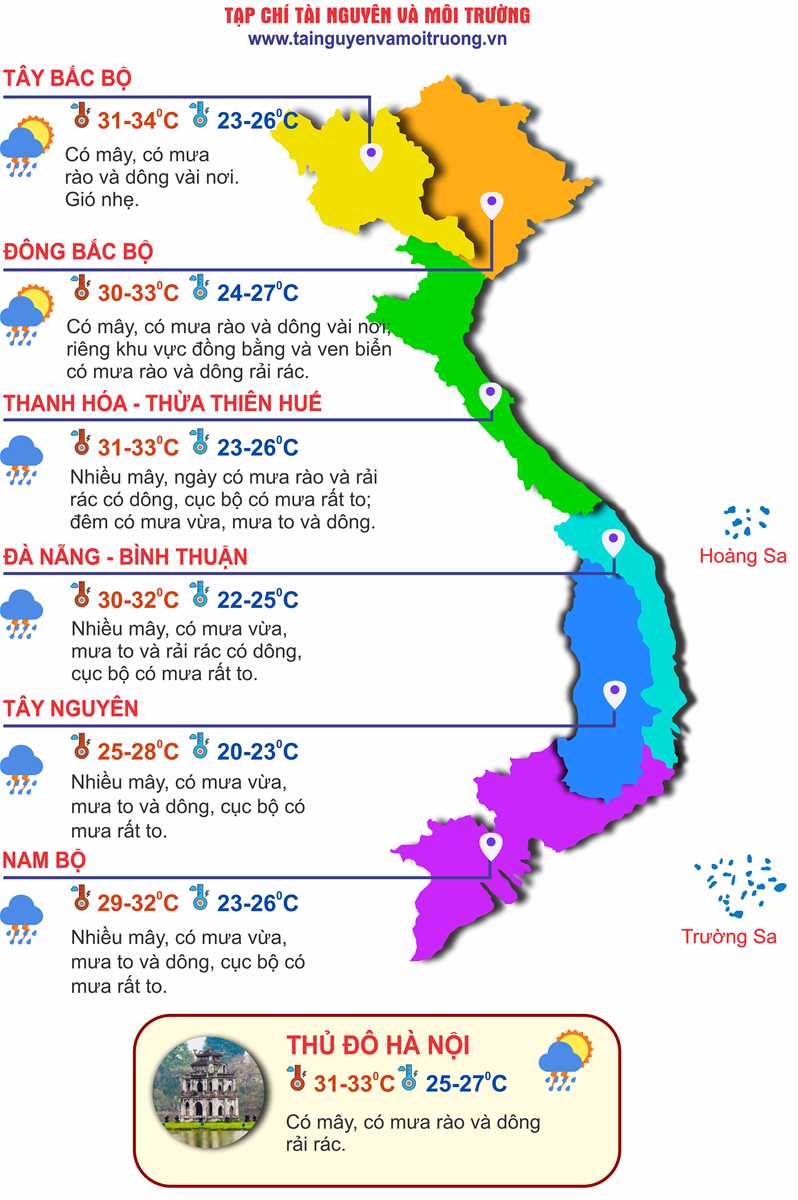 Thời tiết ngày 25/9: Áp thấp nhiệt đới mới hình thành gây mưa to khu vực Trung Bộ, Tây Nguyên và Nam Bộ