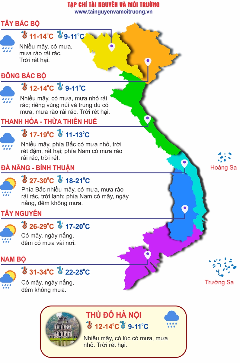 Thời tiết ngày 28/1: Không khí lạnh đổ bộ, miền Bắc chìm trong mưa rét