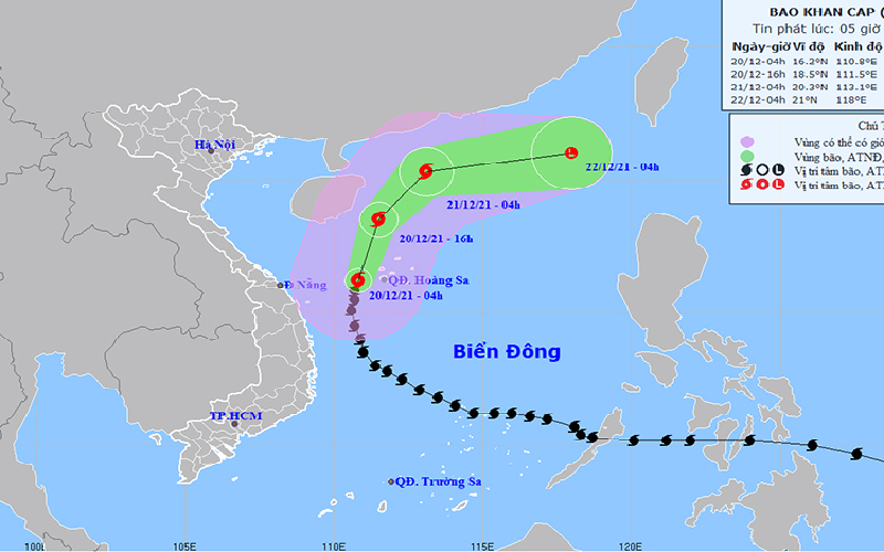 Thời tiết ngày 20/12: Bão số 9 gây gió mạnh trên biển cấp 7, giật cấp 8