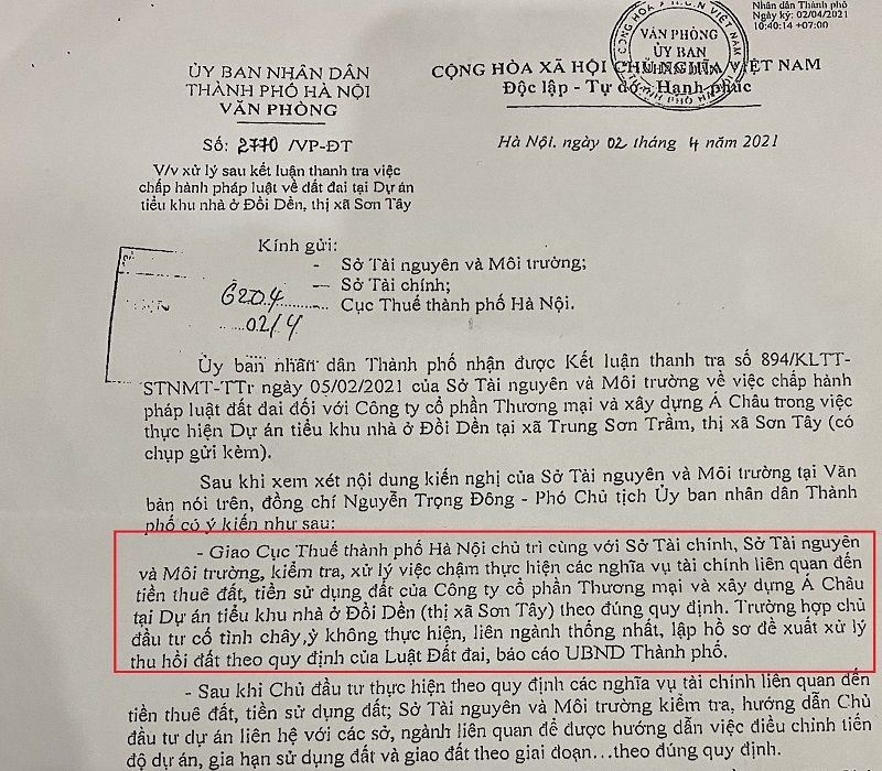 Bài 4 - Hà Nội: Tại sao UBND Thành phố vẫn chưa thu hồi dự án HNT Sơn Tây?