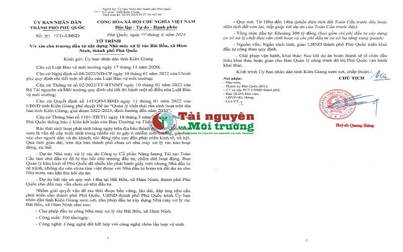 Phú Quốc: Xin đầu tư Nhà máy xử lý rác 300 tỉ đồng