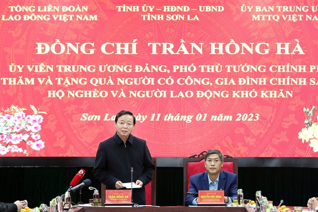 Phó Thủ tướng Trần Hồng Hà phát biểu tại buổi làm việc với Lãnh đạo tỉnh Sơn La
