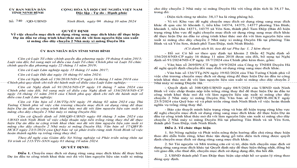 Ninh Bình chuyển 38ha đất rừng tự nhiên sang khai thác đá vôi sản xuất xi măng