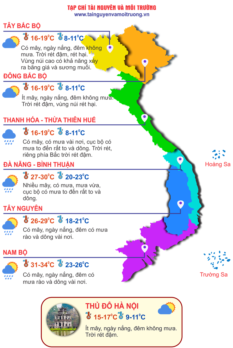Thời tiết ngày 21/12: Không khí lạnh tăng cường, miền Bắc rét đậm