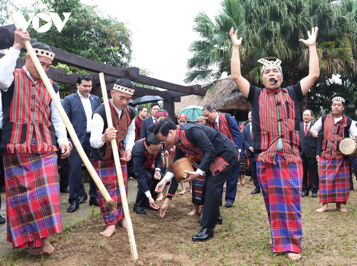 Chủ tịch nước dự múa Xòe, đánh cồng và tra hạt giống tại Ngày hội Sắc Xuân