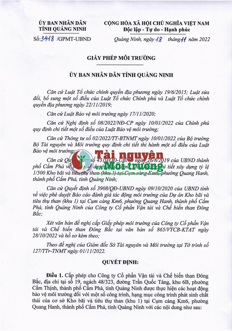 Quảng Ninh: Yêu cầu chủ dự án “Kho bãi và tiêu thụ than tại TP. Cẩm Phả” tuân thủ nghiêm pháp luật về môi trường