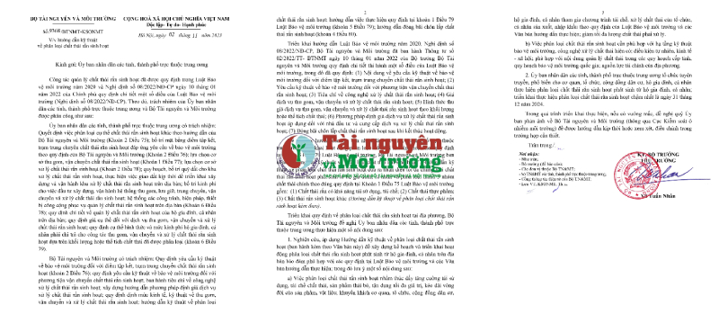 Ban hành Hướng dẫn kỹ thuật về phân loại chất thải rắn sinh hoạt