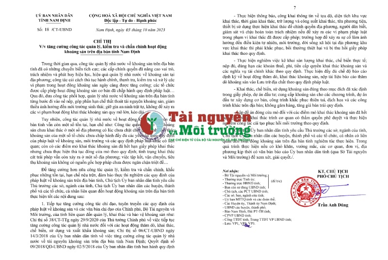Nam Định: Ban hành Chỉ thị tăng cường quản lý khoáng sản