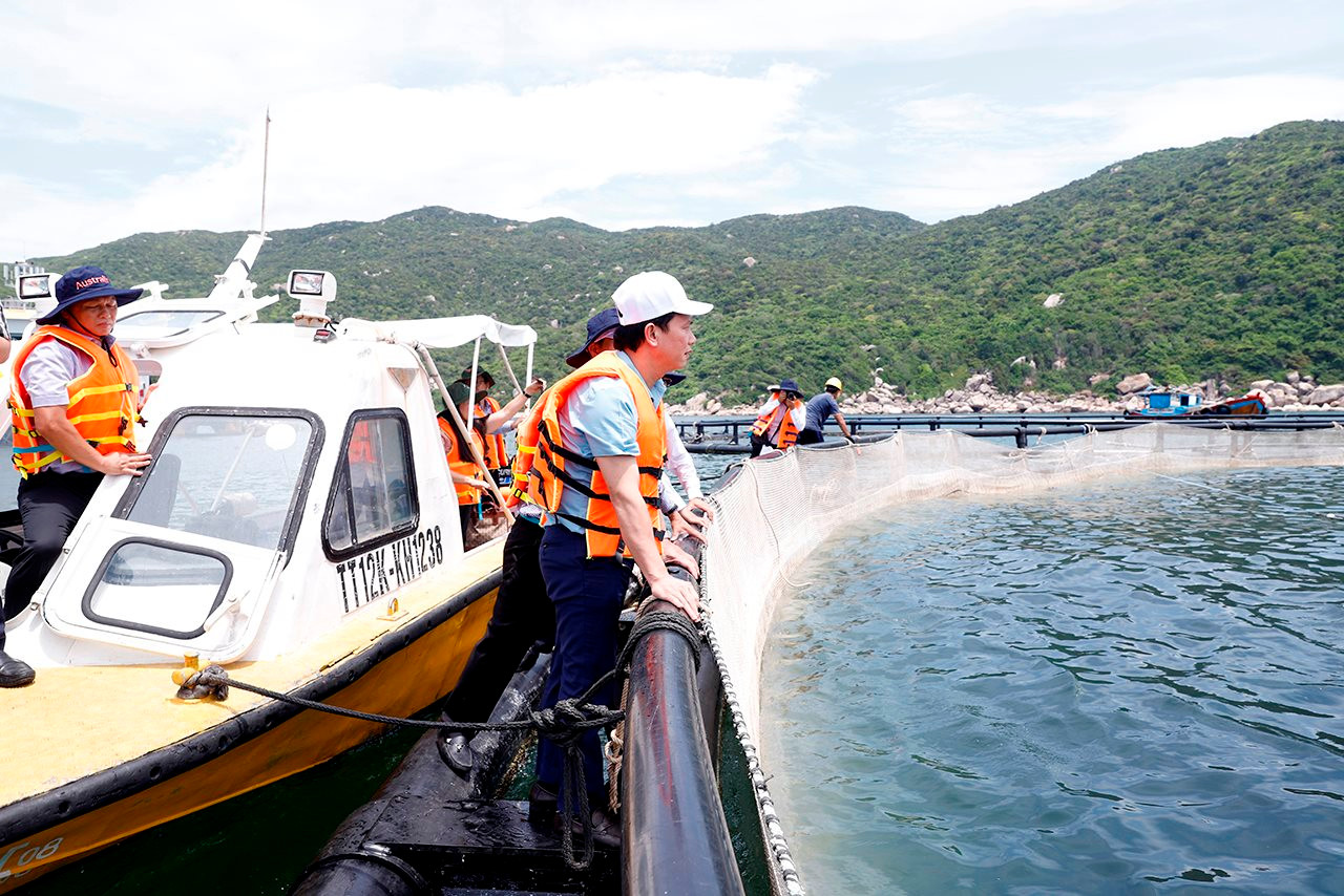 Bộ trưởng Đặng Quốc Khánh thăm mô hình nuôi trồng thủy sản thông minh tại khu vực Vịnh Vân Phong (Khánh Hòa)