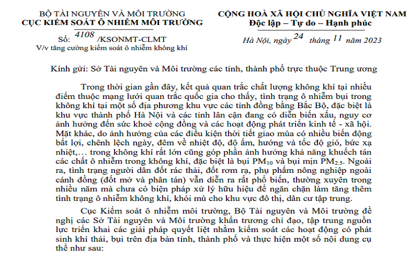 Kiểm soát ô nhiễm không khí trong thời điểm điều kiện thời tiết giao mùa những ngày cuối năm 2023