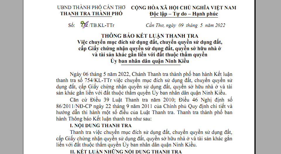 Hàng loạt sai phạm về đất đai ở quận trung tâm TP Cần Thơ