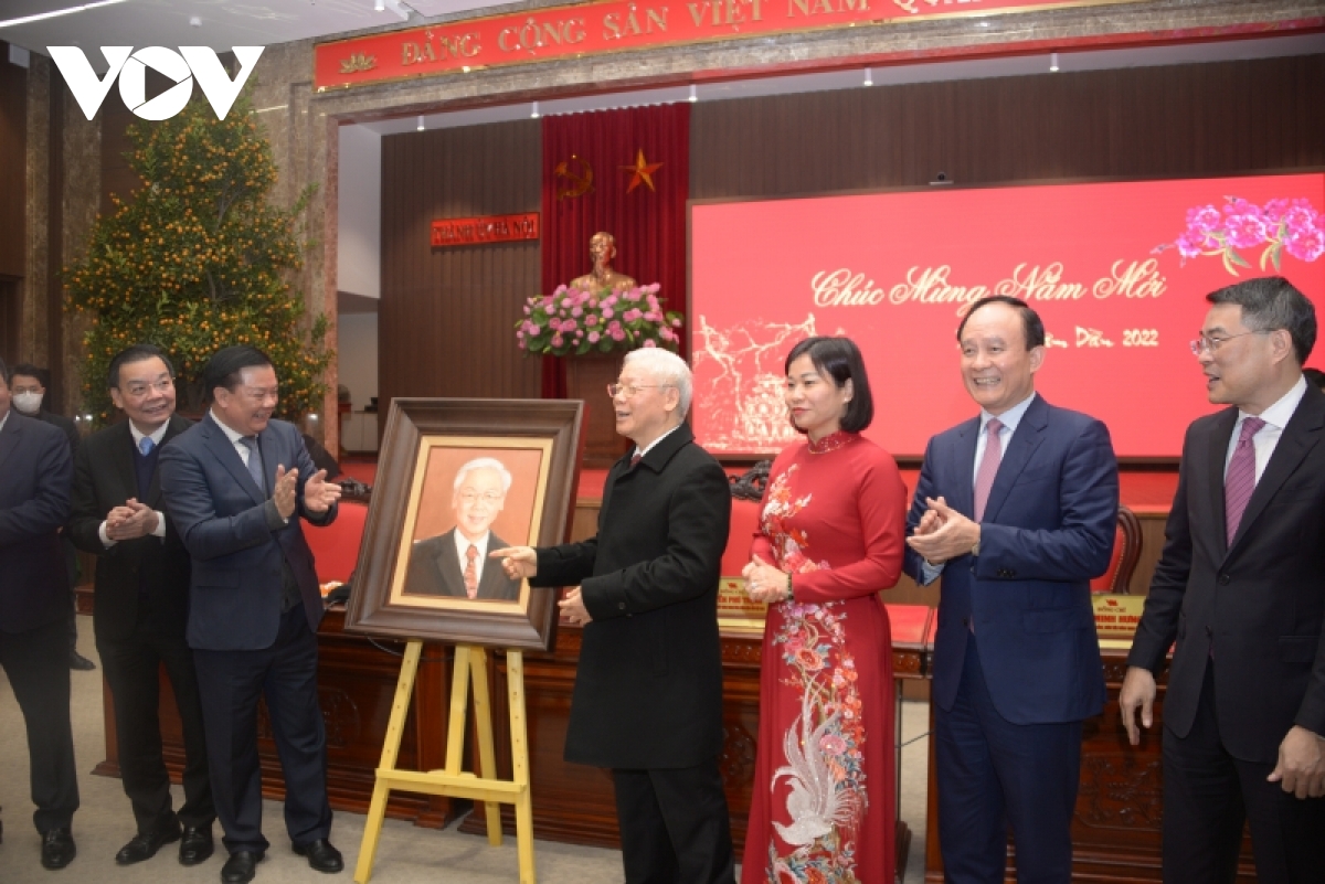 Tổng Bí thư Nguyễn Phú Trọng chúc Tết Đảng bộ, chính quyền và nhân dân Thủ đô Hà Nội
