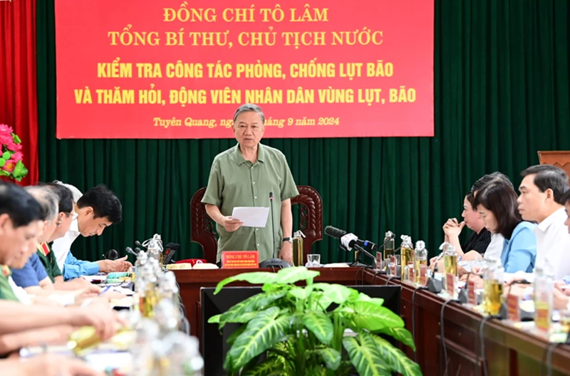 Tổng Bí thư, Chủ tịch nước Tô Lâm kiểm tra công tác phòng, chống lụt bão tại Tuyên Quang