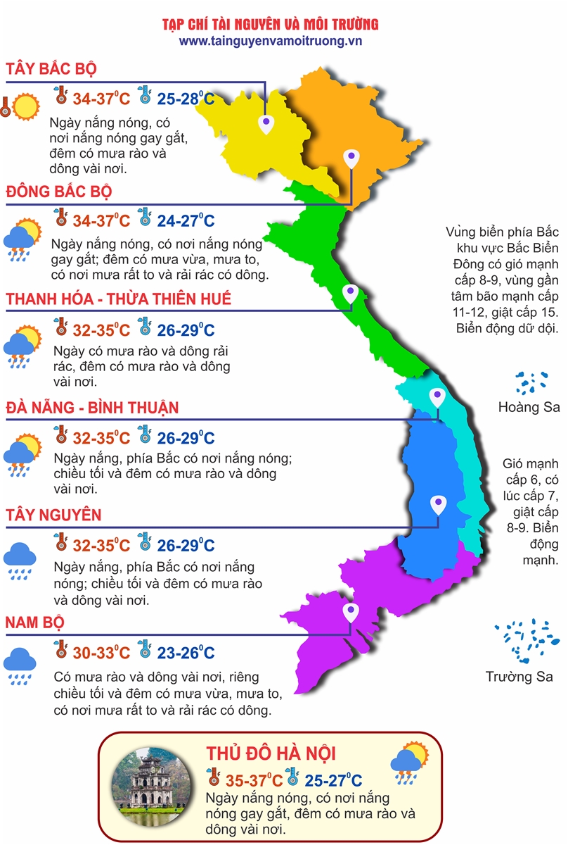 Thời tiết ngày 17/7: Bão số 1 giật cấp 15 gây mưa rất to ở Bắc Bộ