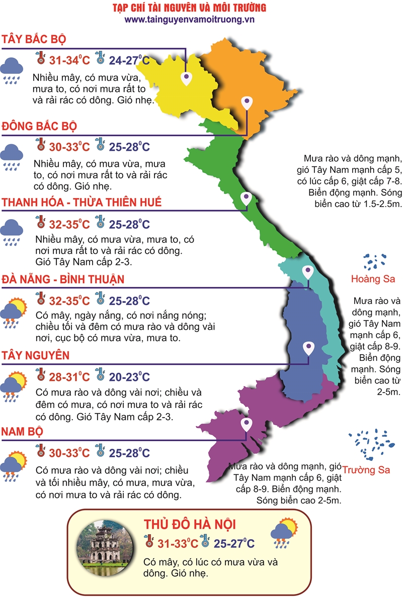 Thời tiết ngày 4/8: Bắc Bộ, Tây Nguyên và Nam Bộ có mưa to và dông
