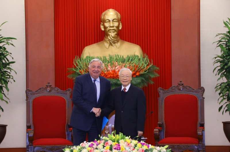 Tổng Bí thư Nguyễn Phú Trọng tiếp Chủ tịch Thượng viện Pháp Gérard Larcher