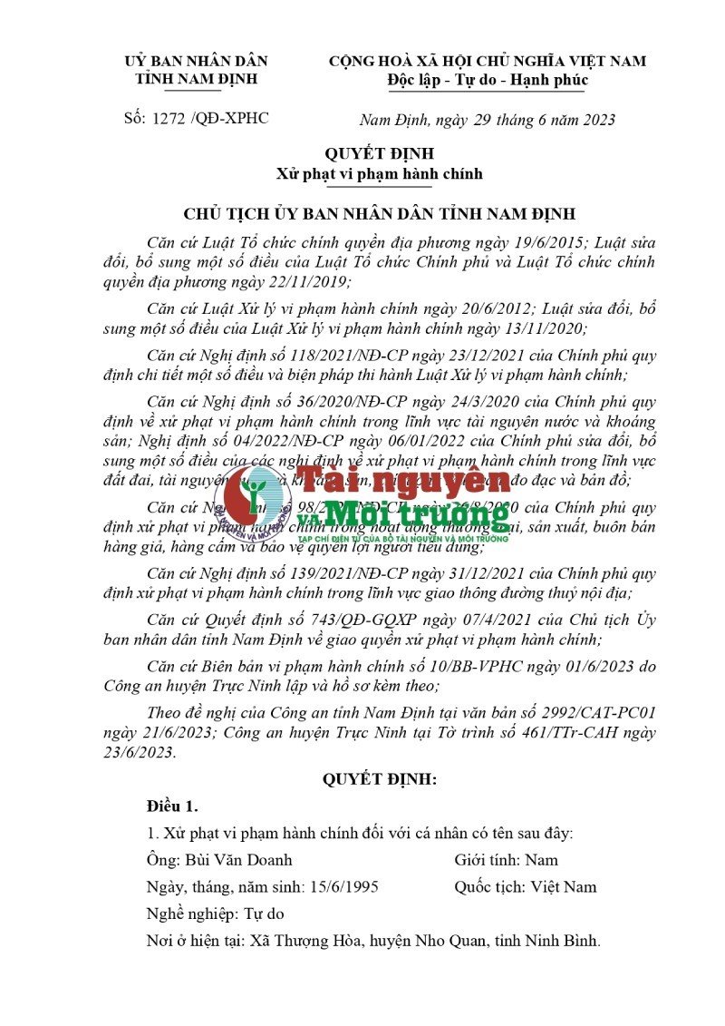 Tỉnh Nam Định xử phạt 03 cá nhân khai thác cát trái phép