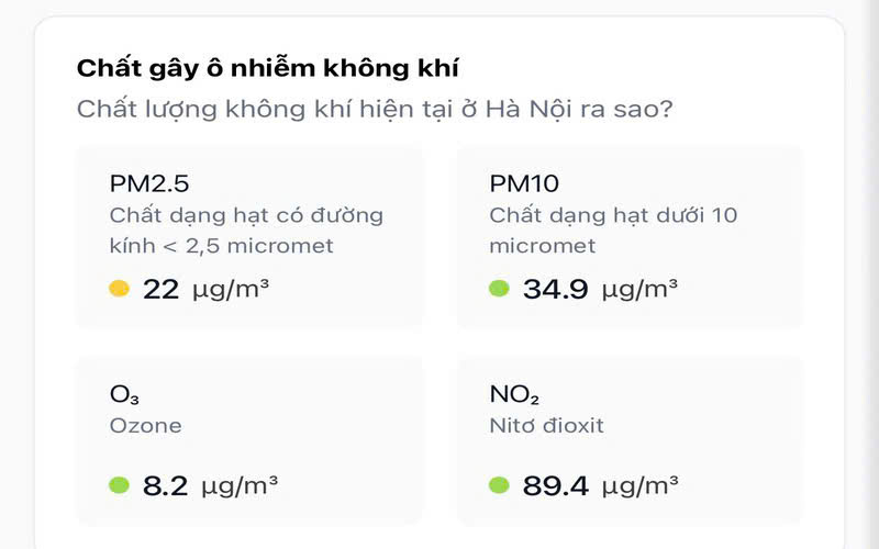 Hà Nội tiếp tục duy trì chất lượng không khí tốt và trung bình