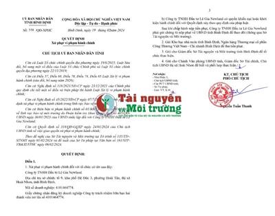 Bình Định: Phạt Công ty Lê Gia 320 triệu đồng do vi phạm trong lĩnh vực bảo vệ môi trường