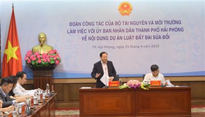 Bộ TN&MT làm việc với UBND TP. Hải Phòng về dự án Luật Đất đai (sửa đổi) và quy hoạch không gian biển quốc gia