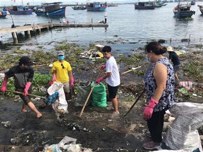 Cùng nhau vớt rác khi dã ngoại
