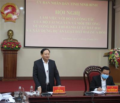Đoàn công tác Bộ TN&MT làm việc với tỉnh Ninh Bình