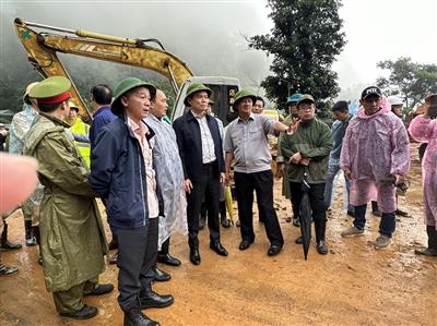 Phó Thủ tướng Trần Lưu Quang kiểm tra tại điểm sạt lở trên đèo Bảo Lộc