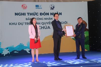 Trao bằng công nhận Khu dự trữ sinh quyển thế giới Núi Chúa - Ninh Thuận