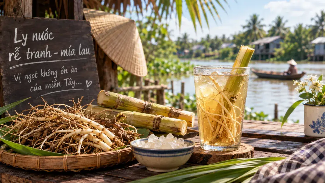 Ly nước rễ tranh - mía lau: Vị ngọt không ồn ào của miền Tây