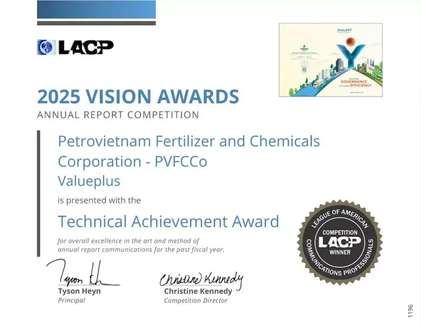 PVFCCo Phú Mỹ đạt cú đúp Bạch kim LACP 2025 thế giới