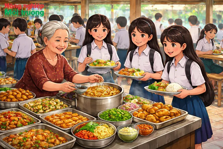 Hộp sữa và Bà bán căn tin